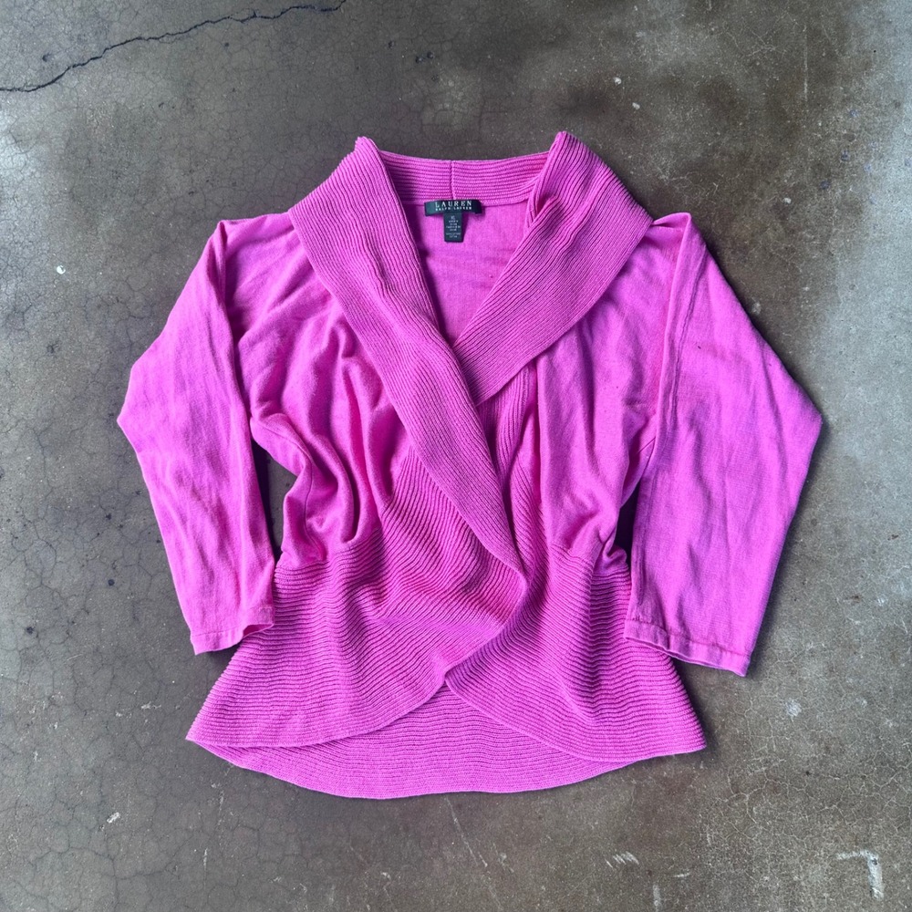 Lauren Ralph Lauren Cardigan Women XL Pink Excellent Shawl Collar Wrap Sweater